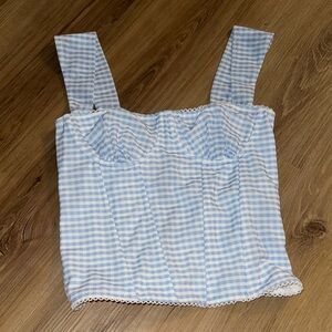 Edikted Gingham Blue and White Corset Tank Top